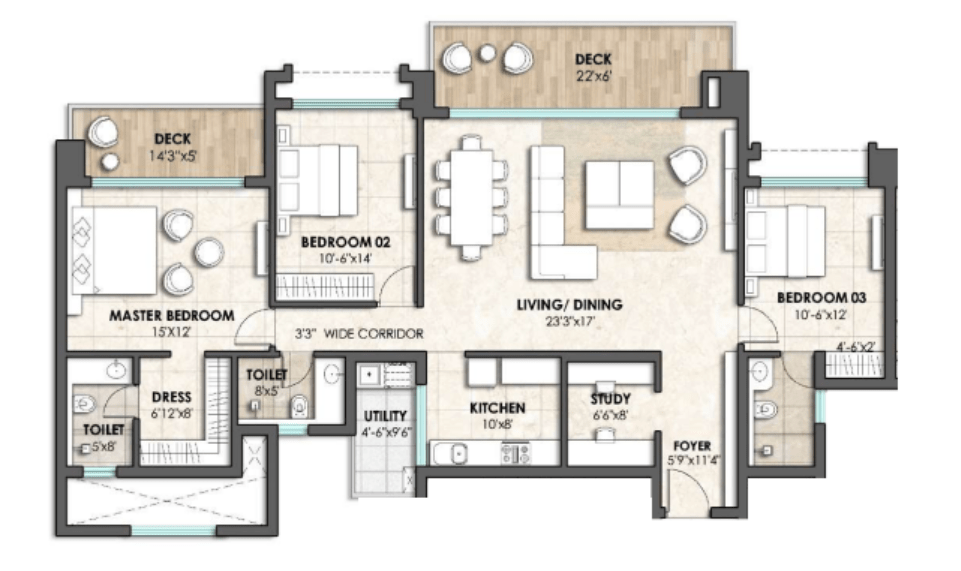 Lodha Azur 3.5BHK floor plan