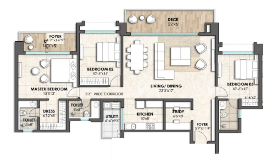 Lodha Azur 3BHK floor plan