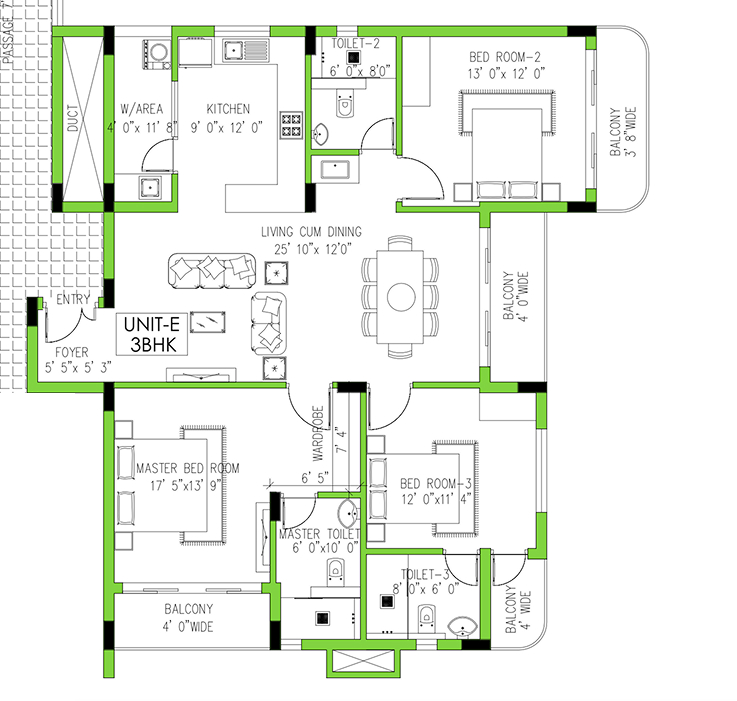 Posch 3BHK floor plan