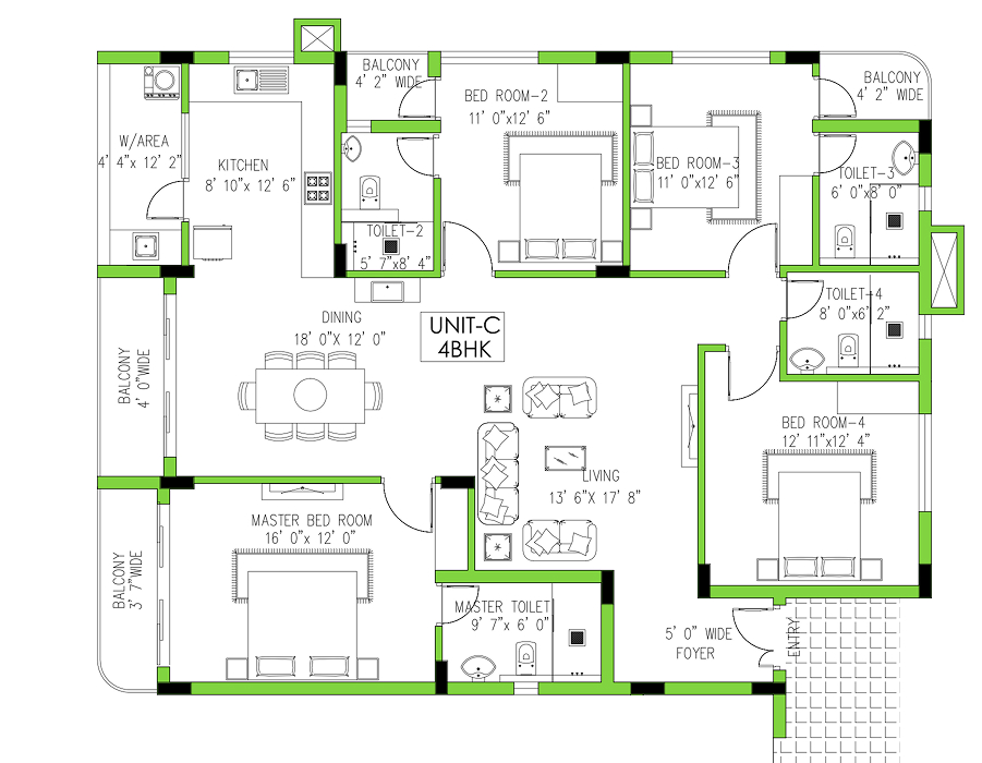 Posch 4BHK floor plan